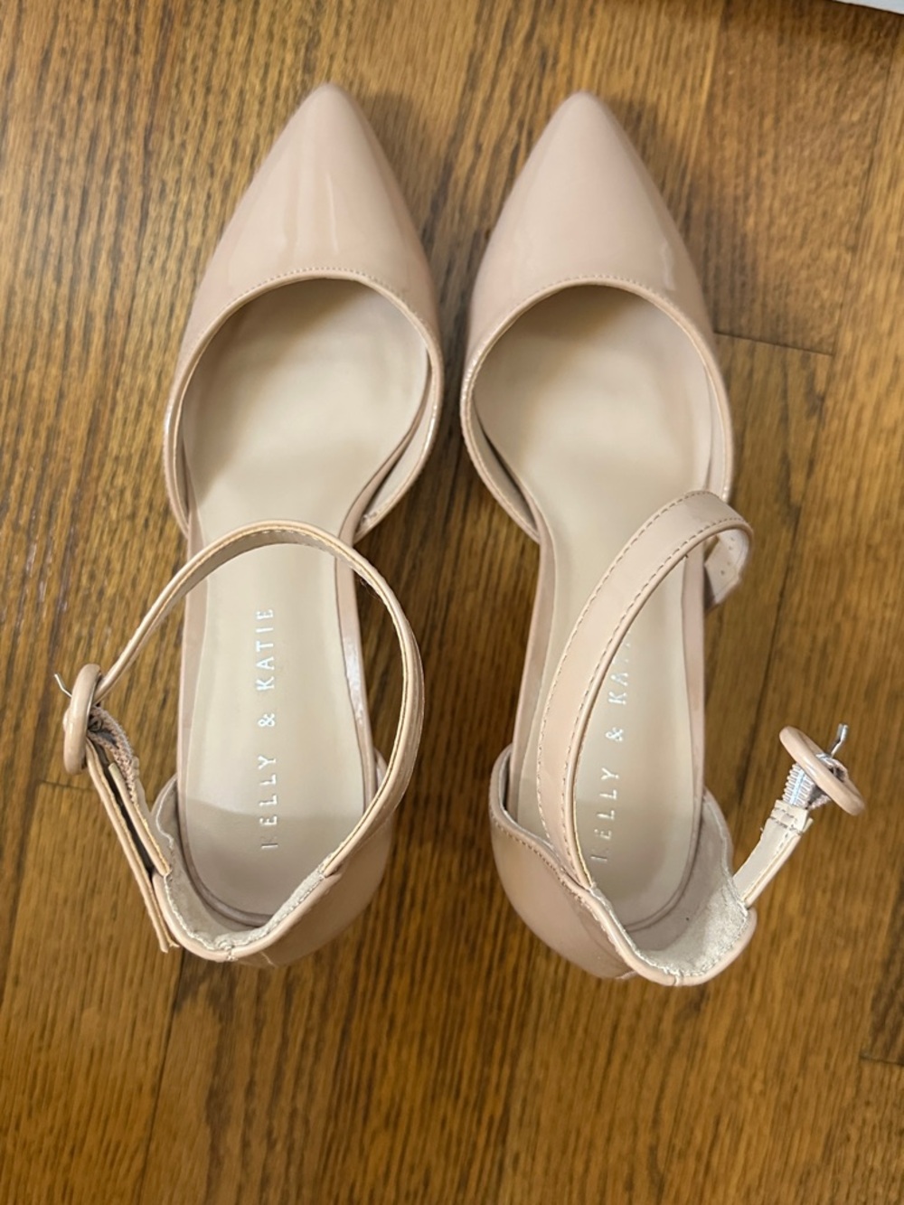 Kelly & Katie Blush Patent Pointed-Toe Ankle-Strap Pumps